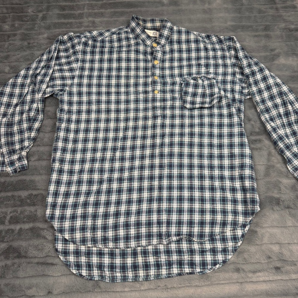 My Grandfather Shirt Mens Blue White Plaid Flannel Nightshirt Irish Classic